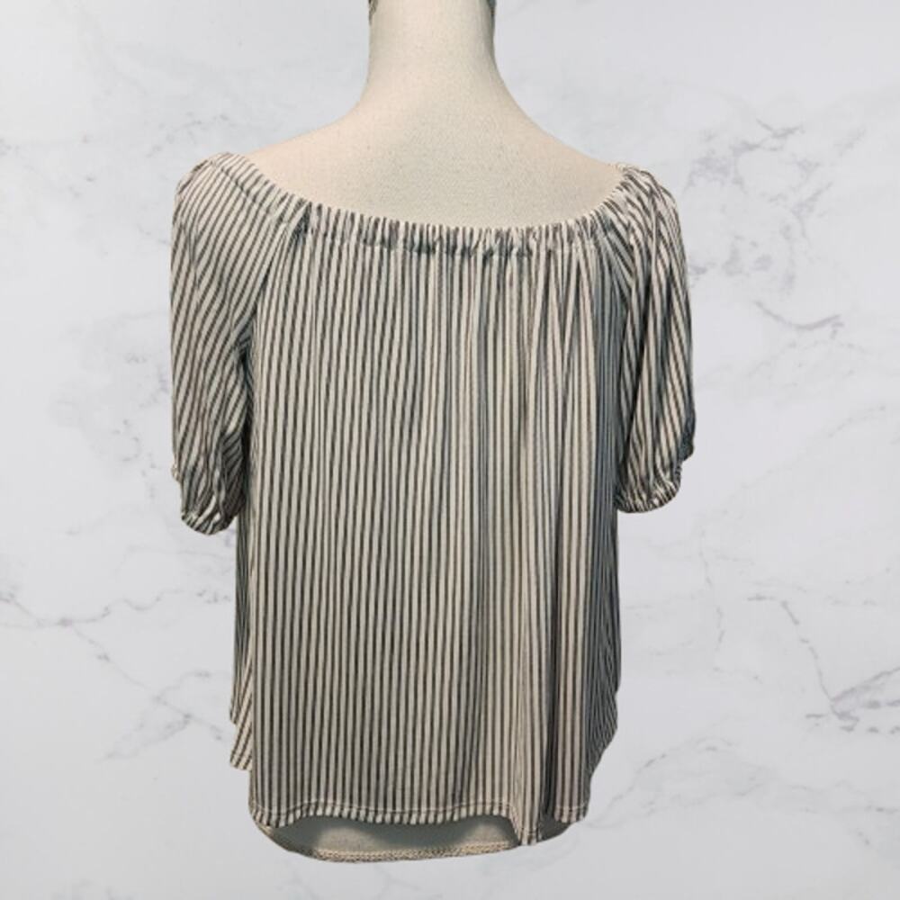 Ann Taylor LOFT Blue White Striped Off Shoulder Top Small